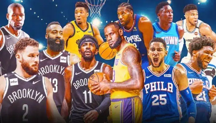 NBA stars graphic featuring multiple players.