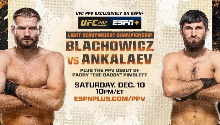Promotional poster for UFC 282, featuring a Light Heavyweight Championship fight between Jan Blachowicz and Magomed Ankalaev.