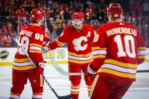 Calgary flames players celebrate