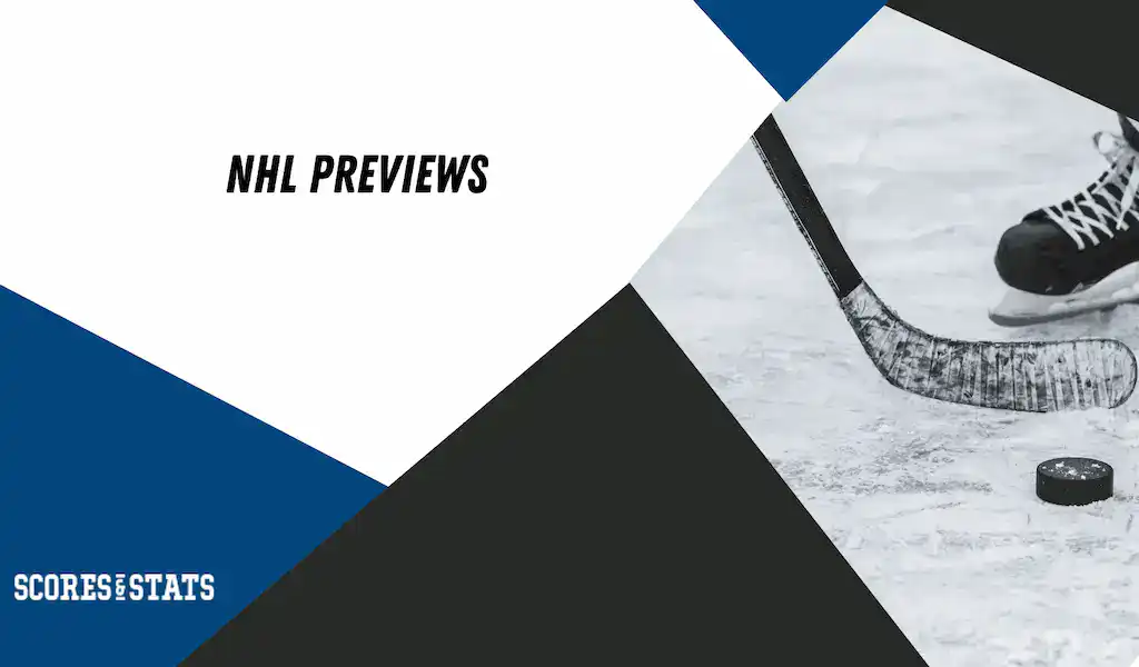 Hockey stick and puck on the ice representing NHL game previews and betting tips.