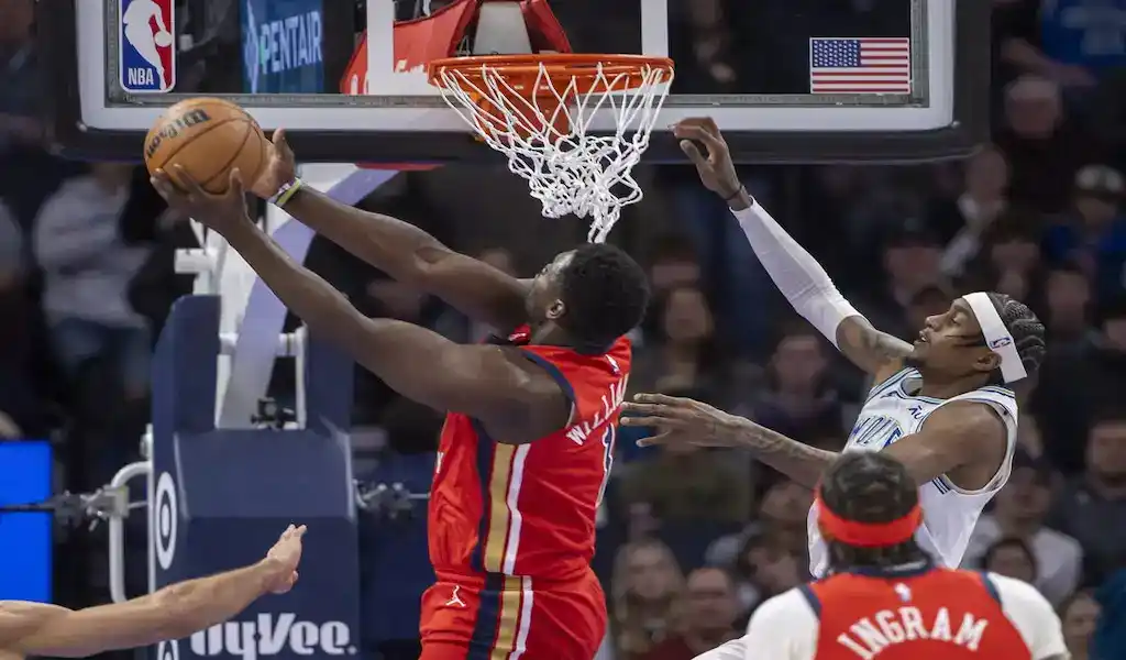 New Orleans Pelicans player Zion Williamson goes up for a dunk against the Los Angeles Clippers during a January 5, 2024, NBA game.