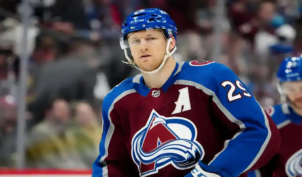 Colorado Avalanche player in action during game against the Chicago Blackhawks, February 29, 2024.