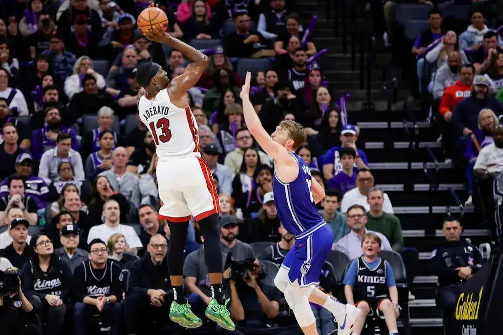 9 adebayo shooting a 3 pointer