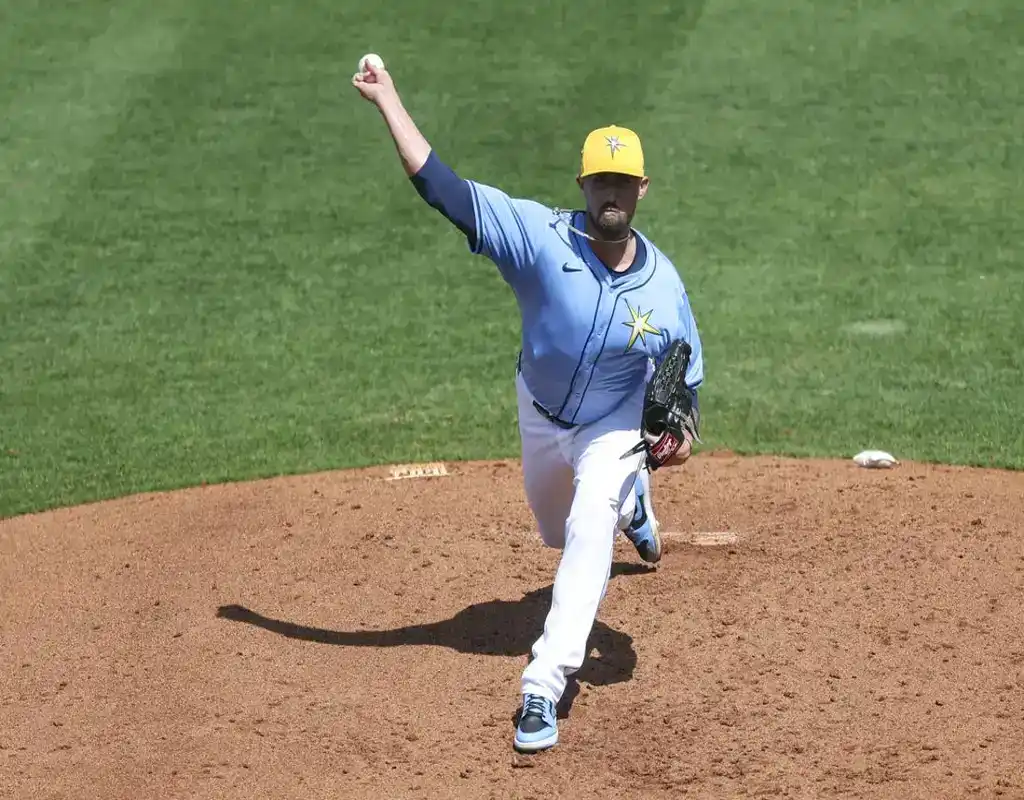 3 Tampa Bay Rays pitcher throws a fastball during MLB game against Toronto Blue Jays