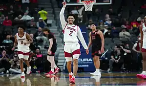 Washington State Cougars guard celebrates during a game against Colorado Buffaloes in March 2024