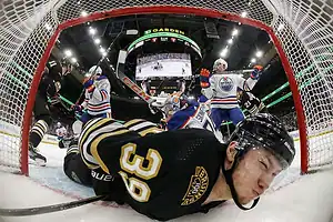 bruins player in goal