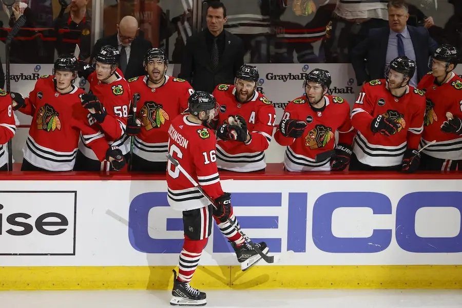 NHL 5 chicago blackhawks players bench