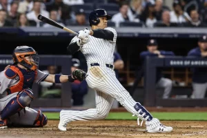 yankees batter striking the ball