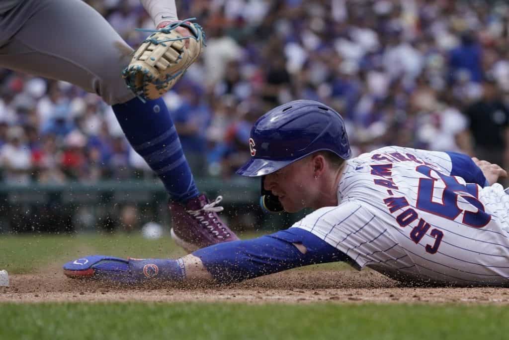 MLB player touching base