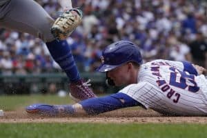 MLB player touching base