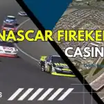 NASCAR FireKeepers Casino 400 graphic showing race cars on track with event details, including odds and predictions.