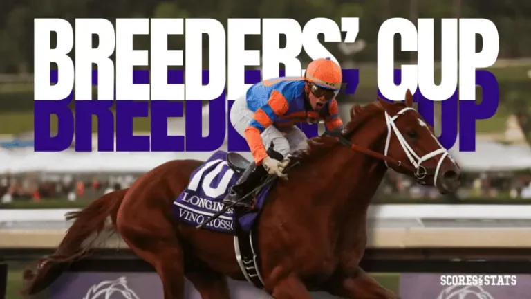 Horse rider with "Breeder's Cup" Text in the back