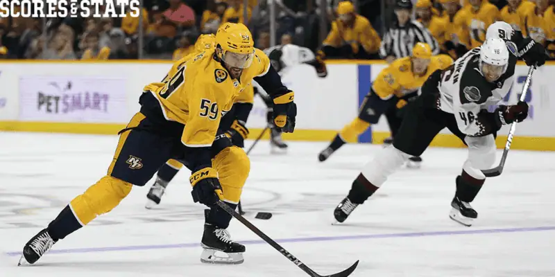 Minnesota Wild vs Nashville Predators Picks and Predictions December 31st 2024 2 Nashville Predators defenseman Roman Josi controls the puck against the Arizona Coyotes during a fast-paced NHL game.