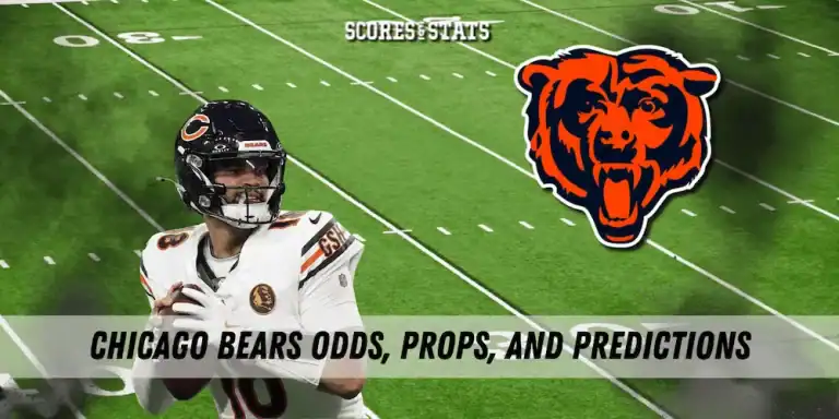 chicago bears logo and player banner with field on the background