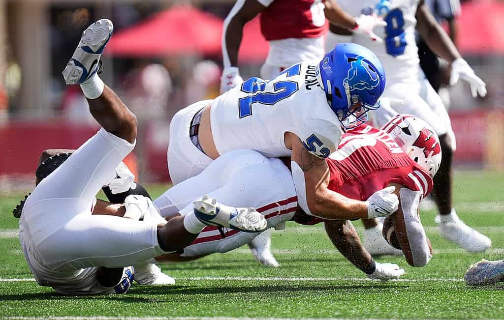 Football player making a tackle