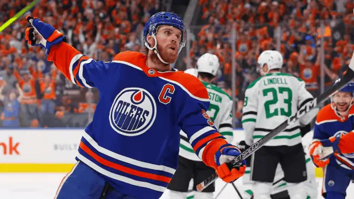 Edmonton Oilers vs Detroit Red Wings Picks and Predictions January 30th 2025 2 Edmonton Oilers captain Connor McDavid celebrates after scoring a goal against the Dallas Stars during an NHL playoff game.