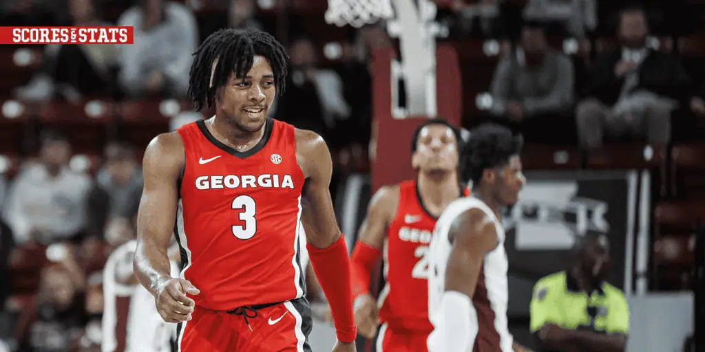 Georgia Bulldogs vs Kentucky Wildcats Picks and Predictions January 7th 2025 2 Georgia Bulldogs player wearing red jersey during college basketball game