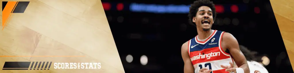 Washington-wizards vs Indiana Pacers Picks and Predictions February 12th 2025 3 Washington Wizards guard Jordan Poole in a red, white, and blue jersey mid-action, passionately calling out during an NBA game.