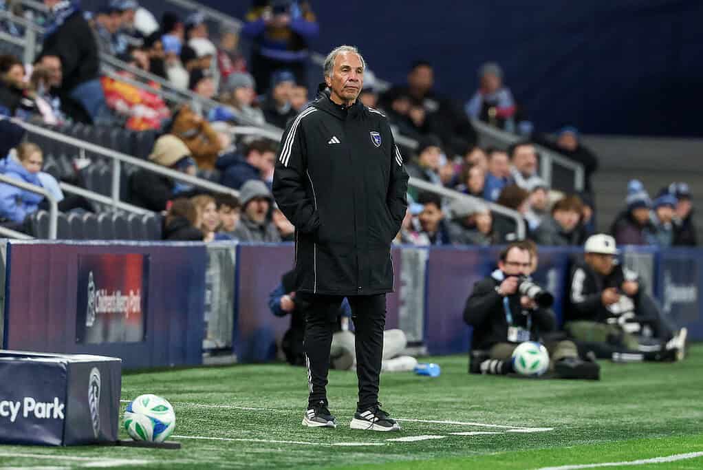 Earthquakes coach looking at the match