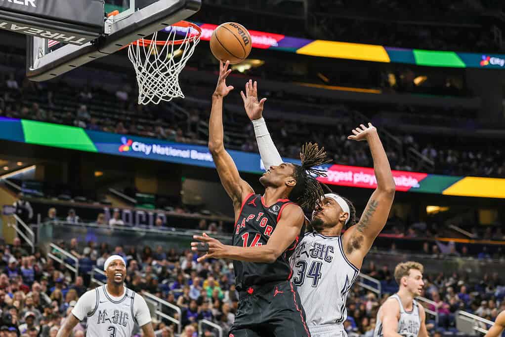 Raptors player making a layup