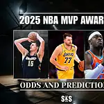 2025 NBA MVP Awards featuring three NBA stars representing top MVP contenders
