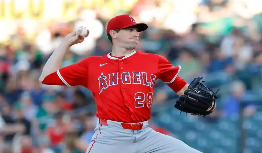 Los Angeles Angels pitcher winds up for a throw during game against the Miami Marlins on May 25, 2025.