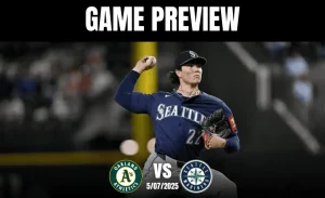A Seattle Mariners pitcher in action during a game preview against the Oakland Athletics on May 7, 2025.