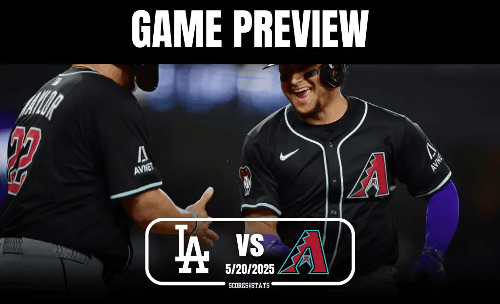 A baseball game preview featuring players in black jerseys with team logos, set against a dynamic stadium backdrop. Score and date included.