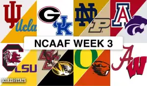 Logos de equipos universitarios destacados en los enfrentamientos de la Semana 3 del fútbol americano NCAA 2024