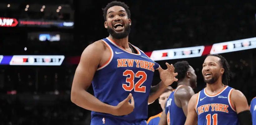 Boston Celtics vs New York Knicks Picks and Predictions May 7th 2025 2 New York Knicks players smiling during NBA game