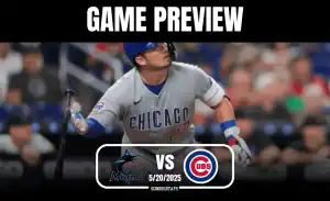 A Chicago Cubs player swings a bat during a game preview matchup against the Miami Marlins, set for May 20, 2025.