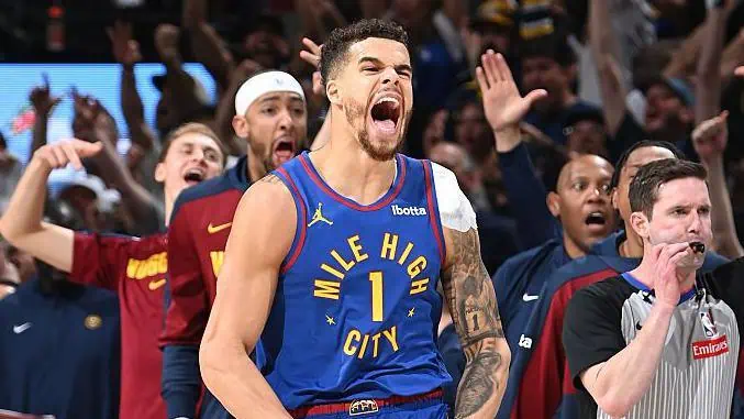 Oklahoma City Thunder vs Denver Nuggets Picks and Predictions May 7th 2025 2 Denver Nuggets player shouting with crowd during NBA game