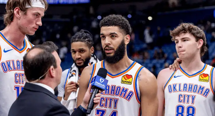 Denver Nuggets vs Oklahoma City Thunder Picks and Predictions May 9th 2025 2 Oklahoma City Thunder players interviewed after NBA game