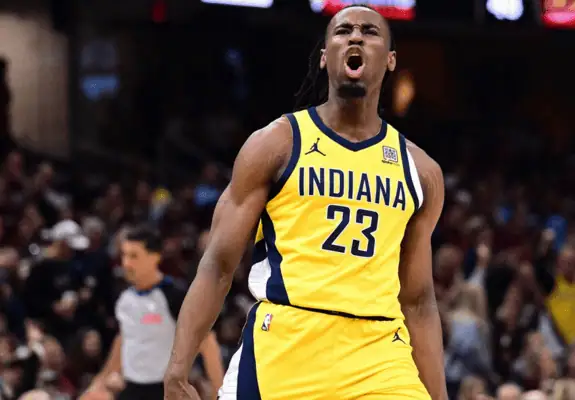 Cleveland-cavaliers vs Indiana Pacers Picks and Predictions May 6th 2025 2 Indiana Pacers player celebrating during NBA game
