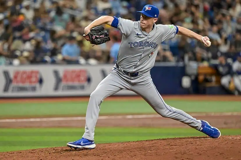 Oakland Athletics vs New York Yankees Picks and Predictions May 11th 2025 2 A Toronto Blue Jays pitcher prepares to throw a pitch during a game, showcasing concentration and athleticism on the baseball field.