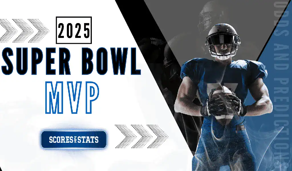 Jugador de fútbol americano posando con un balón para ilustrar al MVP del Super Bowl 2025 y sus probabilidades