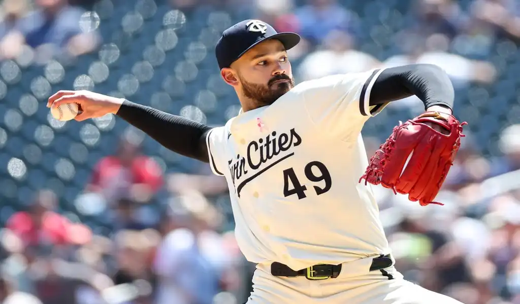 Minnesota Twins pitcher winds up during a game against the Kansas City Royals on May 23, 2025.