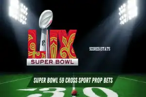 Logo del Super Bowl 59 sobre un campo iluminado de fútbol americano, destacando las mejores apuestas cruzadas deportivas.