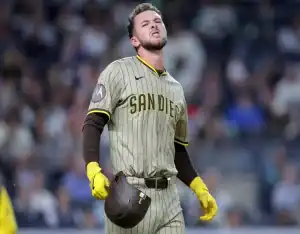 San Diego Padres player shows emotion during the game against Toronto Blue Jays on May 20, 2025