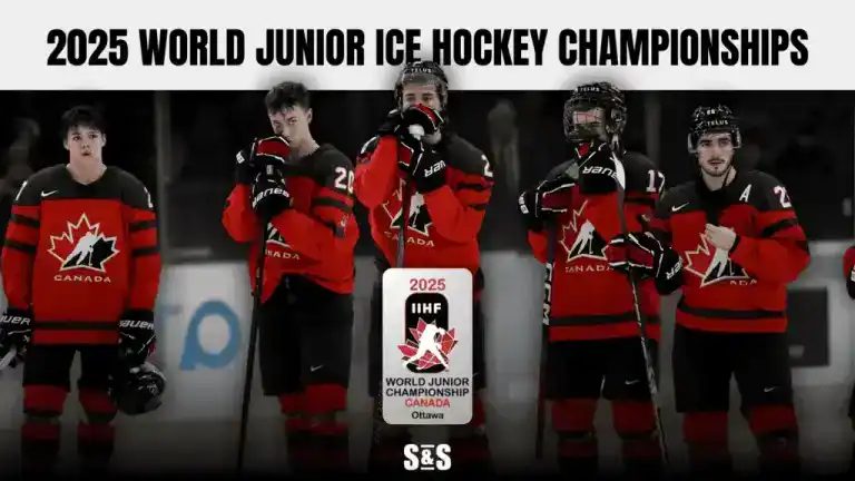 Jugadores del equipo de Canadá durante el Campeonato Mundial Junior de Hockey sobre Hielo 2025, organizado por la IIHF en Ottawa.