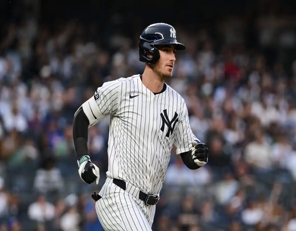 New York Yankees player runs the bases during a game against the Texas Rangers on May 20, 2025