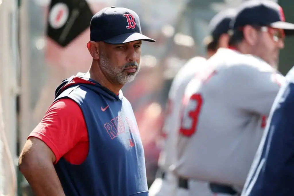 The backdrop features the Red Sox logo