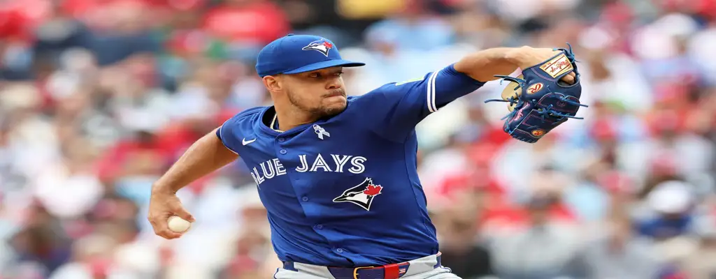 Cleveland Guardians vs Toronto Blue Jays Picks and Predictions June 26th 2025 2 Toronto Blue Jays pitcher mid-throw, wearing blue jersey and glove during a baseball game
