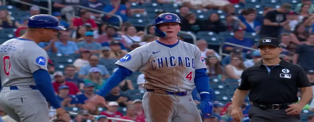 St. Louis Cardinals vs Chicago Cubs Picks and Predictions June 26th 2025 2 Chicago Cubs player throws helmet while walking toward the dugout after scoring or striking out
