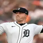 Detroit Tigers pitcher throws a pitch during MLB game against Oakland Athletics on June 24th 2025