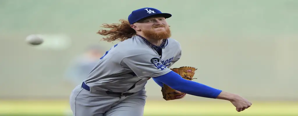 Kansas City Royals vs Los Angeles Dodgers Picks and Predictions June 28th 2025 2 Los Angeles Dodgers pitcher with red beard unleashes a pitch during an MLB game