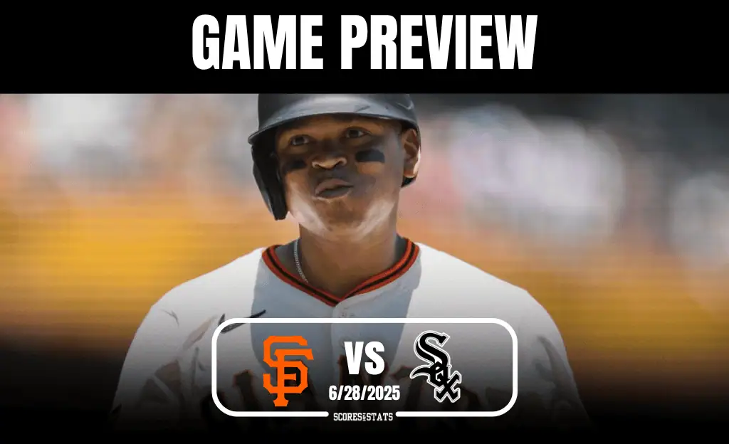 Graphic announcing a game preview between the San Francisco Giants and the Chicago White Sox on June 28, 2025.