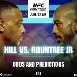 UFC Fight Night poster for Hill vs. Rountree Jr on June 21, featuring a face-off and event details.
