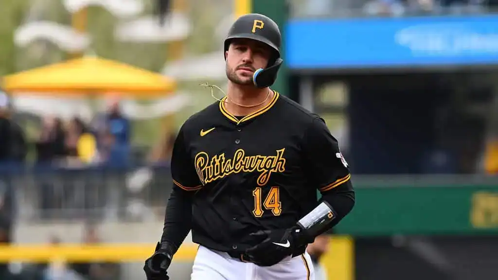 Pittsburgh Pirates vs New York Mets Picks and Predictions June 29th 2025 2 Pittsburgh Pirates player Joey Bart stands on the field wearing a black jersey and batting helmet.