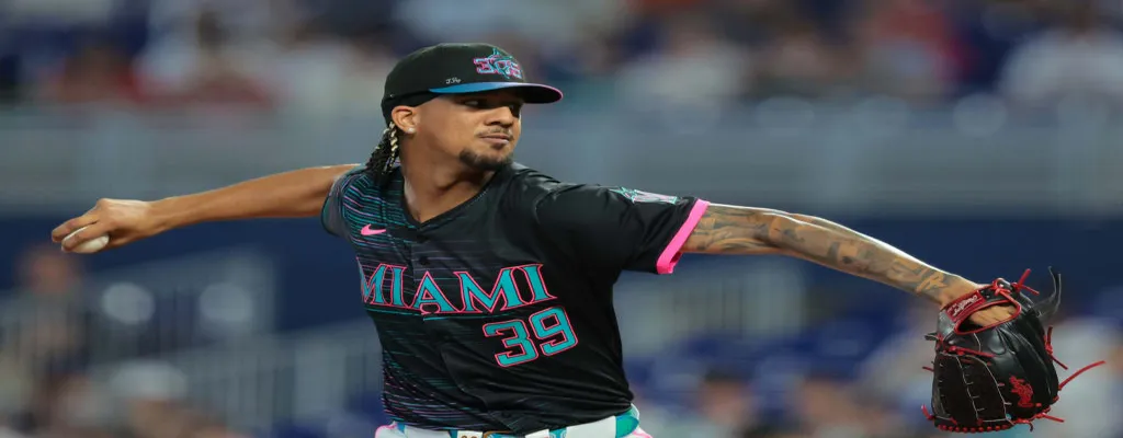 Arizona Diamondbacks vs Miami Marlins Picks and Predictions June 27th 2025 2 Miami Marlins pitcher throws a pitch during a home game in black uniform